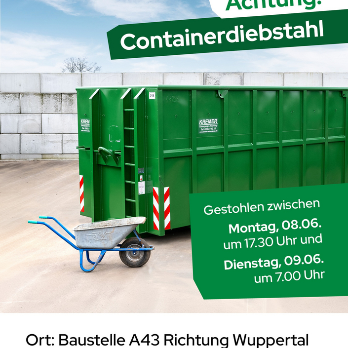 Wer hat unseren Container gesehen? 👀
Unser Container wurde zwischen Montag, dem 08.06. um 17:30 Uhr und Dienstag, dem... Wer hat unseren Container gesehen? 👀
Unser Container wurde zwischen Montag, dem 08.06. um 17:30 Uhr und Dienstag, dem...